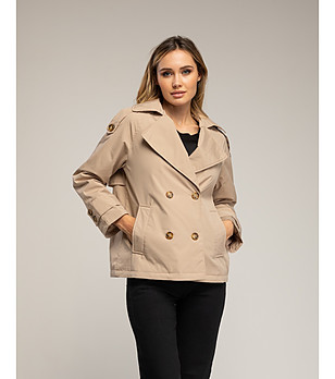 Бежов къс шлифер с двуредно закопчаване снимка