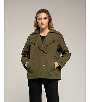 Късо капитонирано палто с двуредно закопчаване и разкроен гръб KAKHI снимка