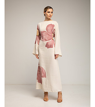 Дълга флорална рокля с квадратно деколте и връзки на гърба снимка