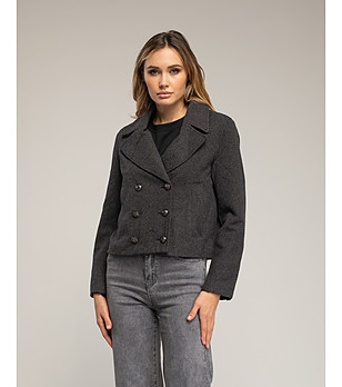 Късо сиво яке с ревери и двойно закопчаване снимка