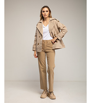 Дамски дънки с широк крачол и висока талия в камел цвят снимка