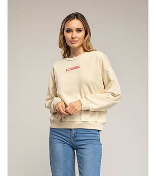 Бежов суитшърт с флуоресцентен надпис снимка