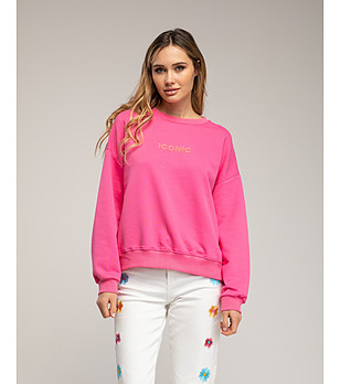 Розов суитшърт с флуоресцентен надпис снимка