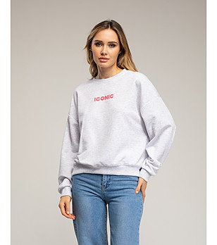 Сива суитшърт с флуоресцентен надпис  снимка