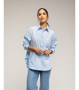 Синя риза oversized с преден джоб  снимка