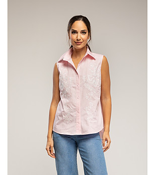 Розова риза без ръкави с бродерия снимка