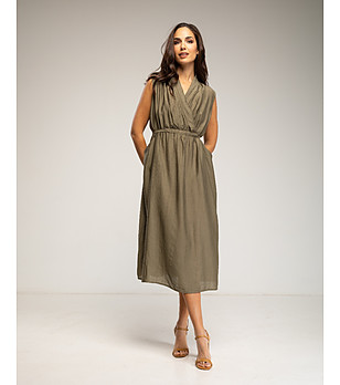 Кехи рокля без ръкави с прехлупено деколте, колан и джобове снимка