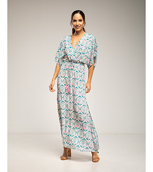 Дълга рокля с принт и странични цепки снимка