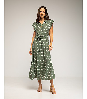 Зелена рокля на точки с копчета и колан снимка