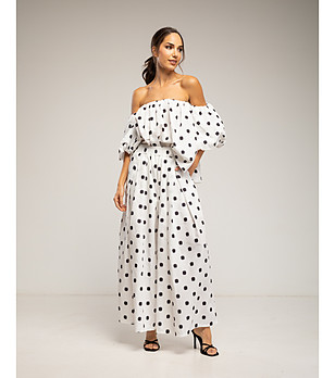 Бял дамски комплект с широк панталон на точки снимка