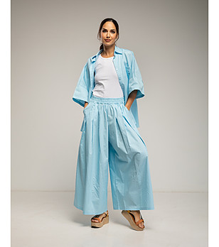 Сет риза и панталон с широк крачол в светлосин цвят снимка