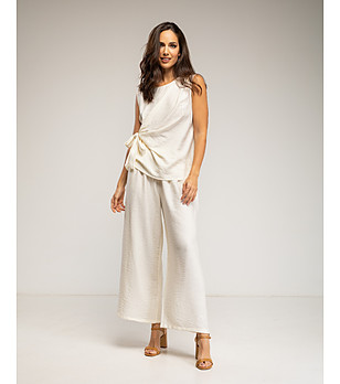 Екрю комплект с потник с панделка и панталон с ластичен колан ECRU снимка