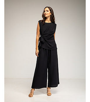 Дамски черен комплект без ръкав с панделка снимка