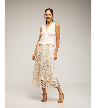 Миди плетена пола на една кука с ластичен колан в екрю  снимка