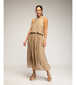 Камелова миди пола с ластичен колан и многопластов ефект снимка