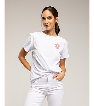 Бяла тениска с принт маргаритка и надпис HAVE A GOOD DAY снимка