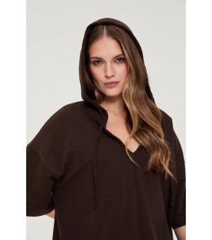 Дамски кафяв суитшърт с качулка снимка