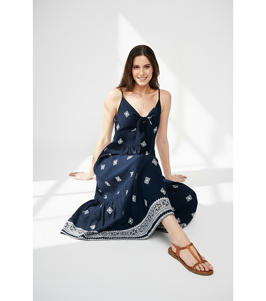 Дамска тъмносиня рокля на принт MARINE снимка