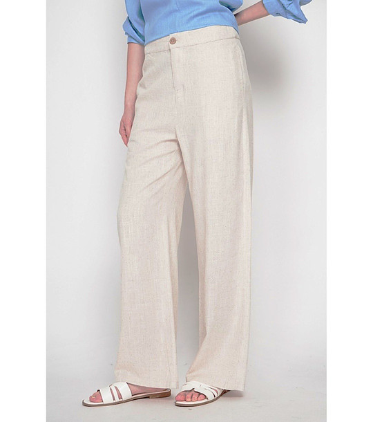 Бежов ленен панталон с широк крачол  снимка