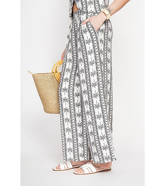 Бели панталони с принт с лен снимка