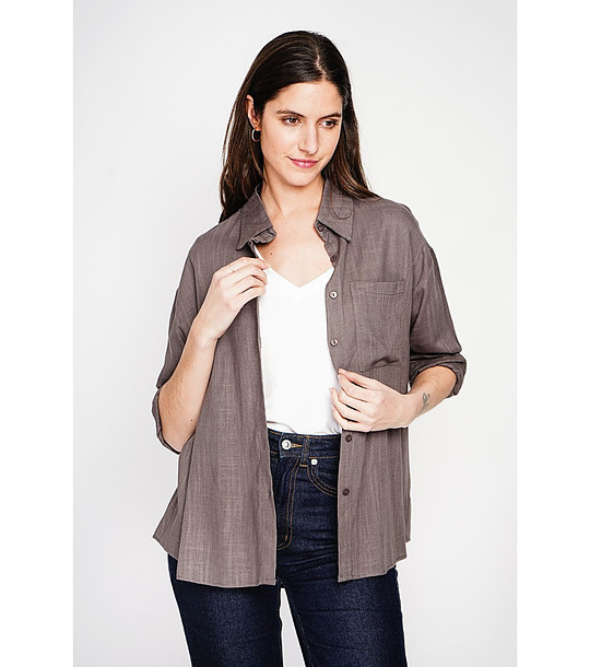 Кафява дамска риза с джоб CACAO снимка