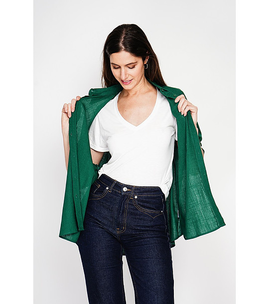 Зелена дълга риза оувърсайз с джоб MER снимка