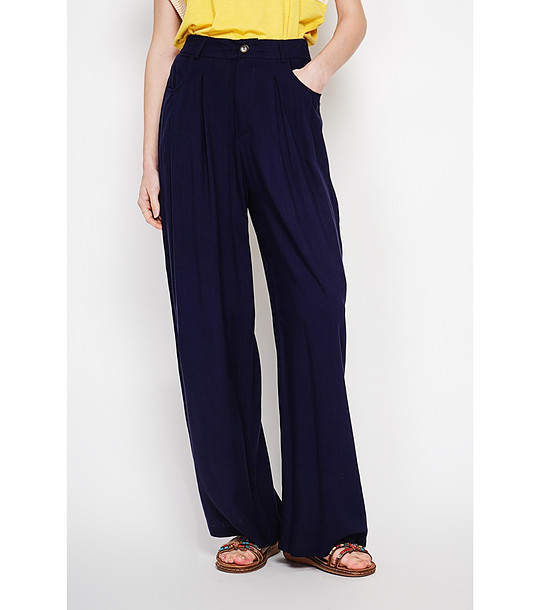 Дамски тъмносин панталон с широк крачол  снимка