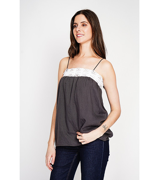 Топ в тъмносив цвят с дантела  снимка