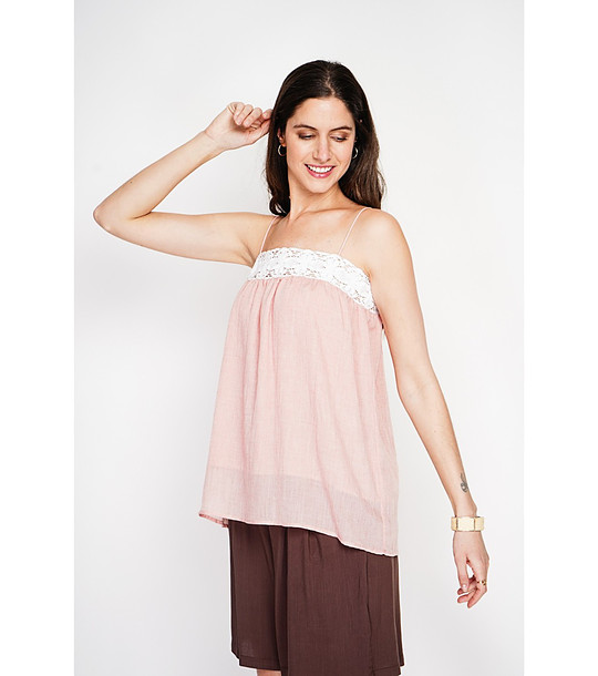 Дамски розов топ с дантелен бюст  снимка