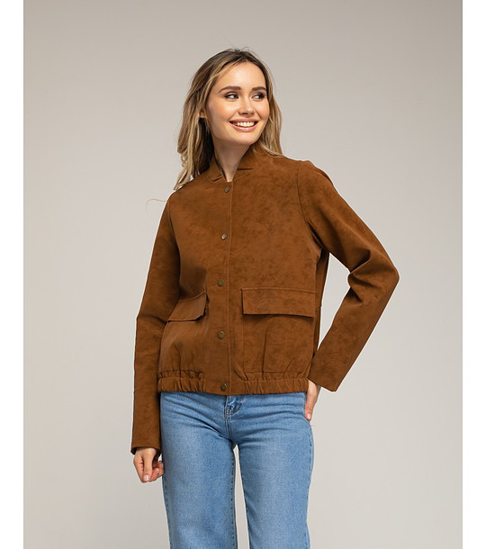 Кафяво яке от велурена материя с копчета и ластичен подгъв  снимка