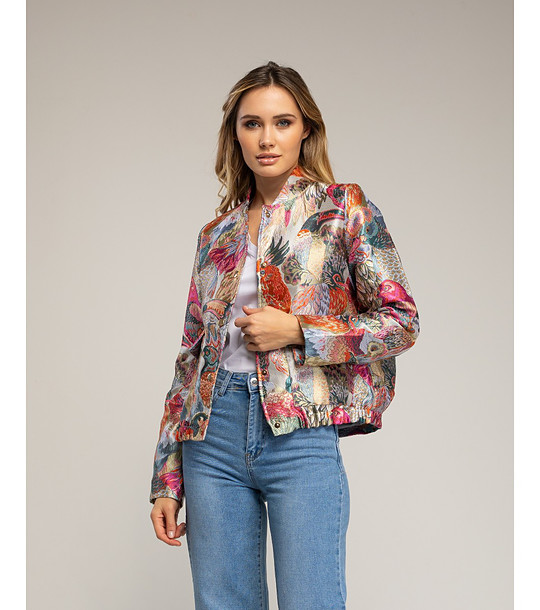 Многоцветно жакардово яке с принт и набрана талия  снимка