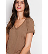 Кафява тениска с V-образно деколте-3 снимка