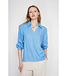 Синя блуза с яка и дълъг ръкав AZUR-3 снимка