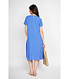 Синя рокля с къс ръкав и асиметрична платка -3 снимка