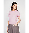 Розова плетена блуза с къс ръкав с лен-2 снимка