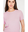 Розова плетена блуза с къс ръкав с лен-4 снимка