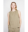 Дамски каки топ без ръкави от лен-3 снимка