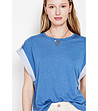 Дамска синя тениска с широка кройка -4 снимка