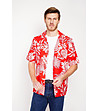Червена мъжка риза с къс ръкав на флорален принт ROUGE-3 снимка