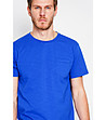 Кралскосиня мъжка тениска с джоб от лен и памук-2 снимка