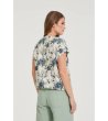 Дамска зелена риза с флорален принт и къс ръкав-3 снимка
