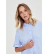 Синя дамска риза с къс ръкав -1 снимка