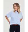 Синя дамска риза с къс ръкав -4 снимка