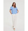 Светлосиня дамска блуза с къс ръкав-1 снимка