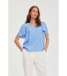 Светлосиня дамска блуза с къс ръкав-3 снимка