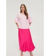 Розова дамска блуза с къс ръкав и волани-2 снимка