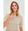 Дамски бежов пуловер с ажурна плетка-1 снимка