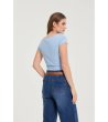 Синя дамска памучна тениска-3 снимка