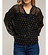 Черна полупрозрачна риза на точки с V-образно деколте-2 снимка