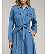 Синя дънкова рокля-риза с колан LightDenim-3 снимка